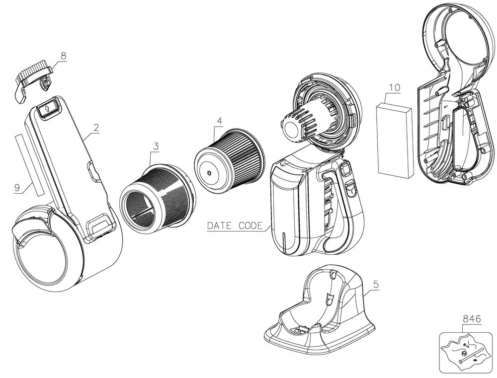 Page A Diagram and Parts List for BDH2000PL03QV Type 2 Black and Decker Hand Vacuum